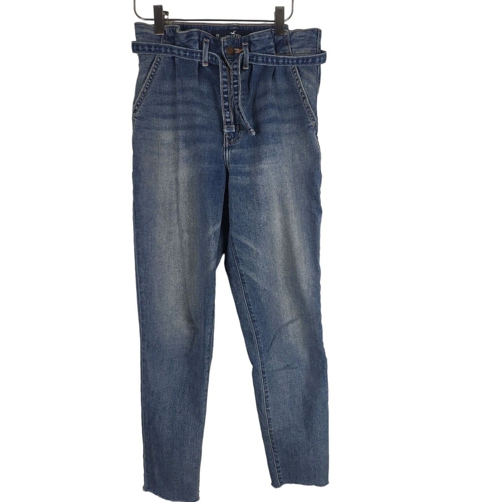 Hollister Ultra High Rise Mom Jean 24X27 Womens Vintage Stretch Raw Hem Blue